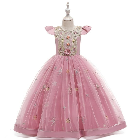 XBASW Kids Toddler Flower Girl Dress Long Trailing Princess Dresses Girls Short Sleeve Tulle Ball Gowns for Baby 2-12T