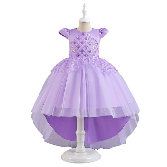 XBASW Kids Toddler Flower Girl Tulle Dress Baby Trailing Princess Dress 4-12 Years Bridesmaid Birthday Performance Gown for Girls