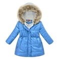 thumbnail image 1 of XBASW Kids Toddler Girls Fleece Coats Winter Hooded Jacket Bright-Faced Warm Snowsuit Medium-Length Outerwear Jacket for 4-10 Years, 1 of 9