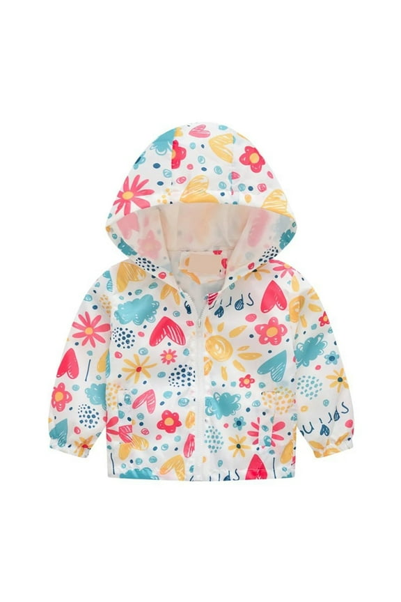 Kids Toddler Girls Hooded Raincoat Light Zippe Jacket Coat for Baby Spring Fall Windbreaker 1-6T