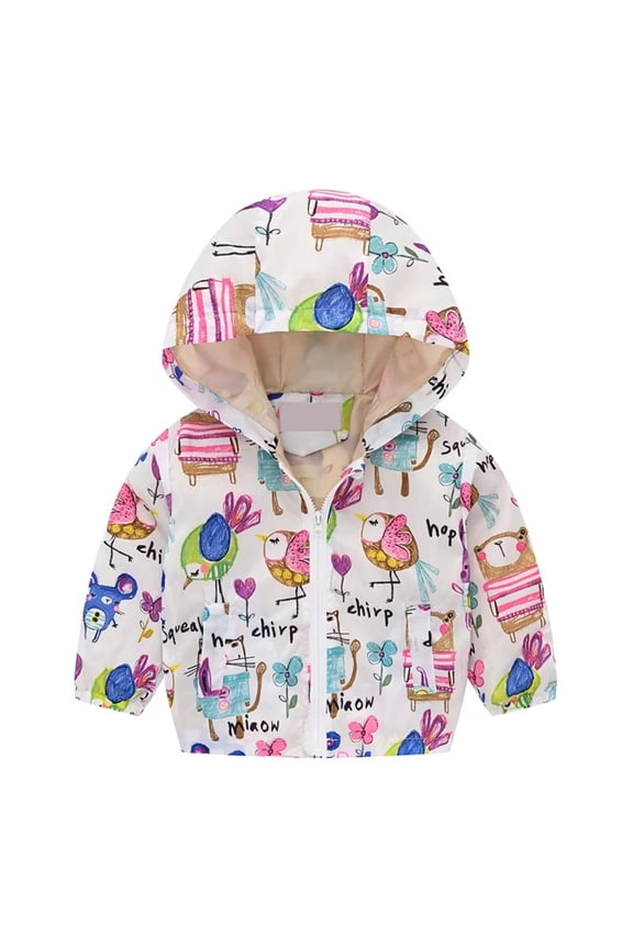 Kids Toddler Girls Hooded Raincoat Light Zippe Jacket Coat for Baby Spring Fall Windbreaker 1-6T