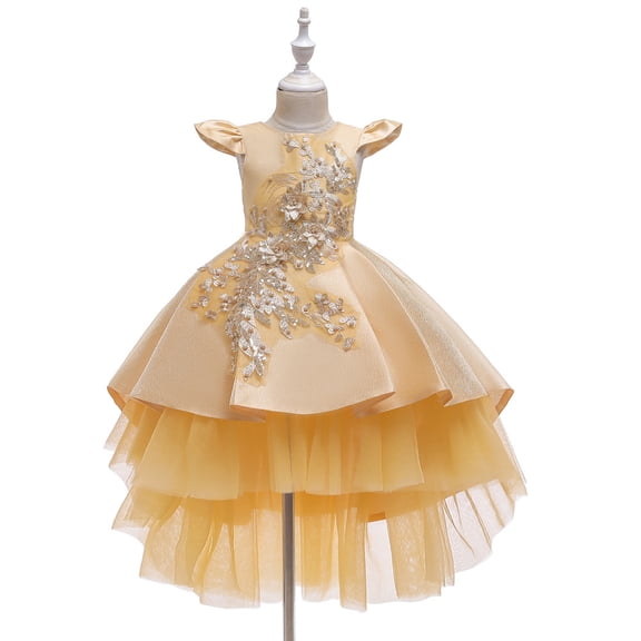 XBASW Kids Toddler Girls Long Trailing Princess Dresses Flower Girl Tulle Dress Tutu Ball Party Gowns for Baby 3-12T