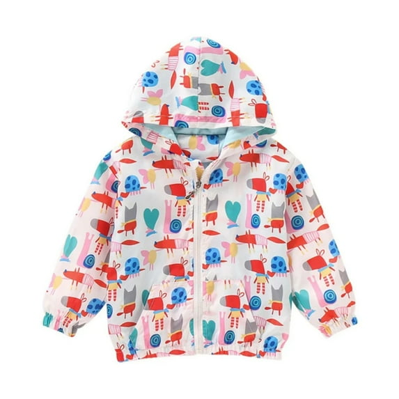 XBASW Kids Toddler Girls Raincoat Cartoon Print Zip Jacket Hooded Light Coats Spring Fall Windbreaker Outerwear for Girls 3-8Y