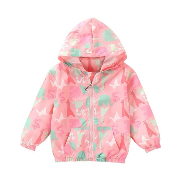 XBASW Kids Toddler Girls Raincoat Cartoon Print Zip Jacket Hooded Light Coats Spring Fall Windbreaker Outerwear for Girls 3-8Y