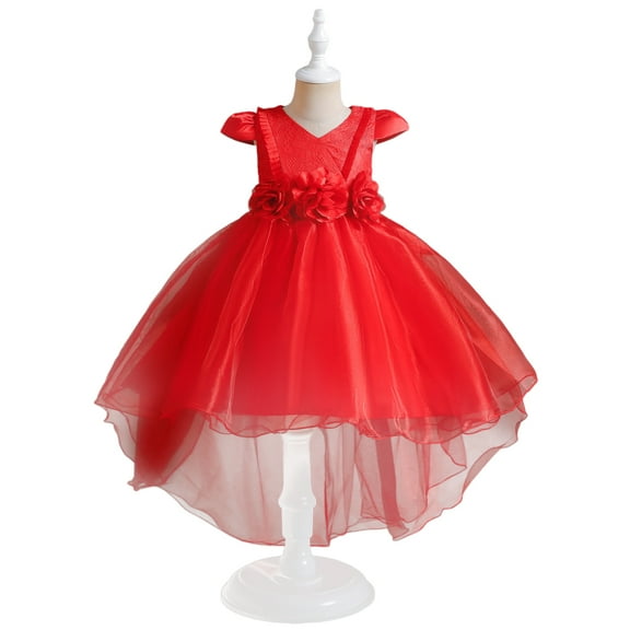 XBASW Kids Toddler Girls Trailing Dress Flower Girl Tulle Tutu Dress Prom Puffy Ball Party Gowns for Girls 4-12T