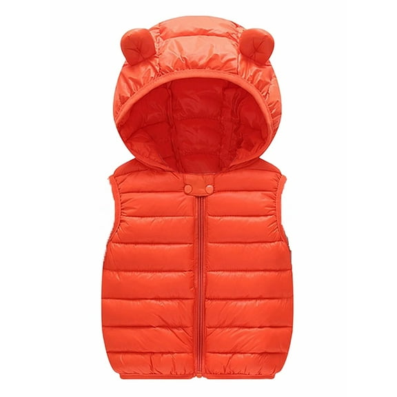 XBASW Kids Toddlers Baby Girls Boys Winter Vest Solid Color down Cotton Waistcoat Ears Hooded Warm Sleeveless Jacket Outerwear 1-6T