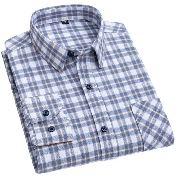 XBASW Men's Plaid Button down Shirts Cotton Brushed Dress Shirts Long Sleeve Slim Blouses for Spring Fall S-XL
