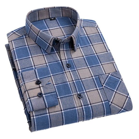 XBASW Men's Plaid Button down Shirts Cotton Brushed Dress Shirts Long Sleeve Slim Blouses for Spring Fall S-XL