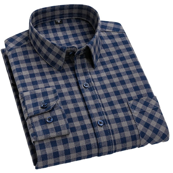XBASW Men's Plaid Button down Shirts Cotton Brushed Dress Shirts Long Sleeve Slim Blouses for Spring Fall S-XL