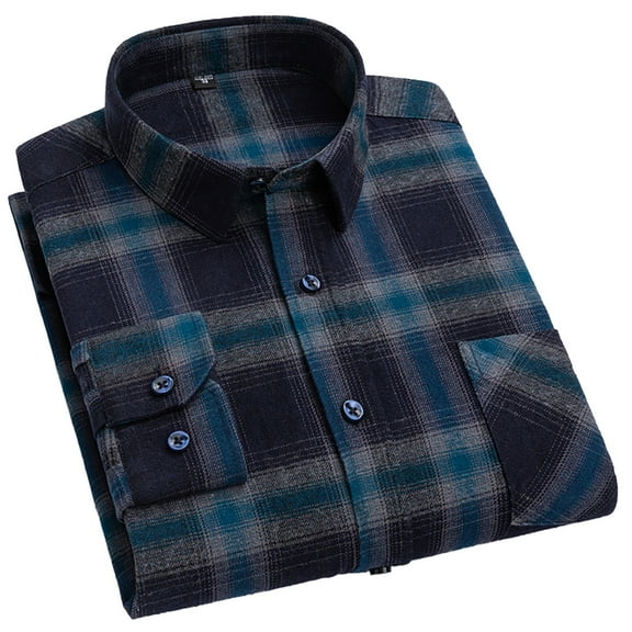 XBASW Men's Plaid Button down Shirts Cotton Brushed Dress Shirts Long Sleeve Slim Blouses for Spring Fall S-XL