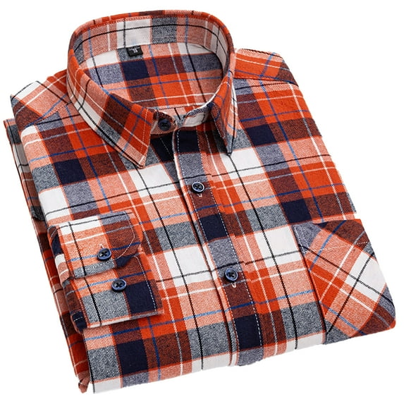 XBASW Men's Plaid Button down Shirts Cotton Brushed Dress Shirts Long Sleeve Slim Blouses for Spring Fall S-XL