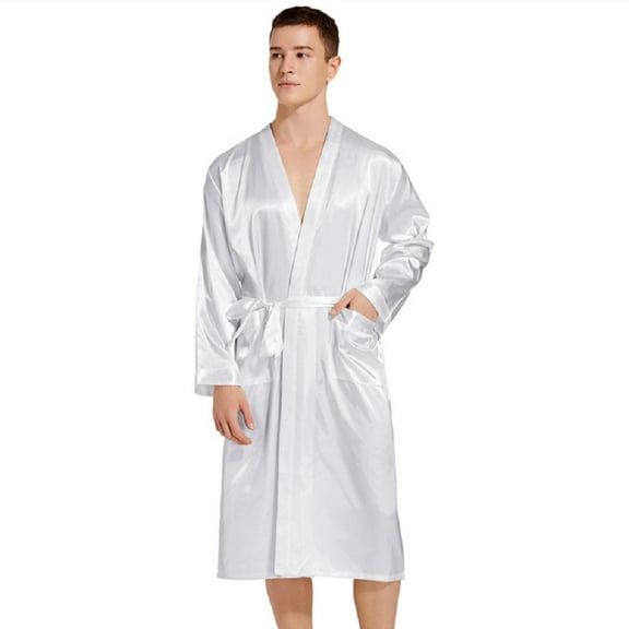 XBASW Men’s Satin Robe Lightweight Men's Silk Kimono Bathrobe Plus Size Long Sleeve Pajamas Loungewear S -XXL