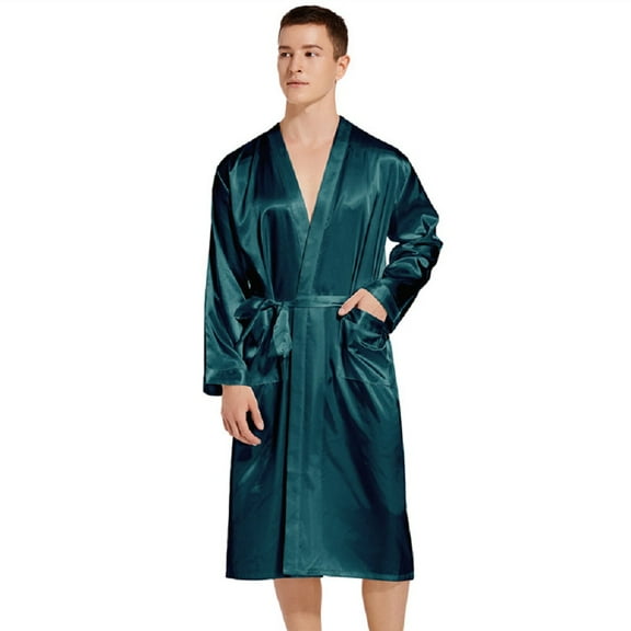 XBASW Men’s Satin Robe Lightweight Men's Silk Kimono Bathrobe Plus Size Long Sleeve Pajamas Loungewear S -XXL