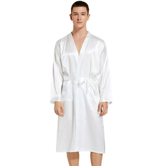XBASW Men’s Satin Robe Lightweight Men's Silk Kimono Bathrobe Plus Size Long Sleeve Pajamas Loungewear S -XXL