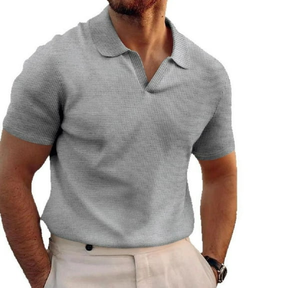 XBASW Men's Waffle T Shirts Summer Short Sleeve Lapel T-Shirt Button up Solid Color Henley Shirts for Summer S -3 XL