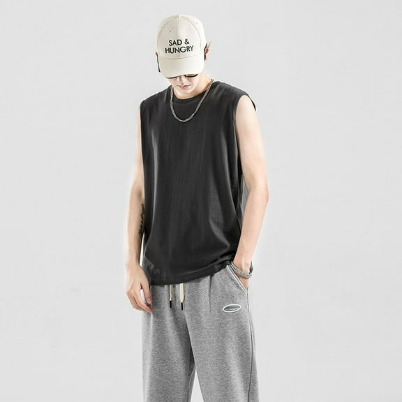 XBASW Mens Cotton Tank Tops Summer Sleeveless Workout T Shirts Running Beach Loose Fit Tees S -4XL