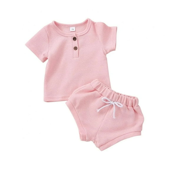 XBASW Newborn Baby Boy Girl Waffle T-Shirt Set Infant Solid Color Short-Sleeved Tees Top + Shorts Summer Unisex 2PCS Outfit 0-3Y