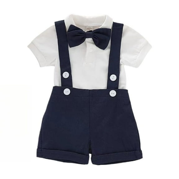 XBASW Newborn Baby Boys Formal Outfits Romper Dress Shirt Suspenders Shorts with Bowtie Summer Gentleman Party Set 0-24M