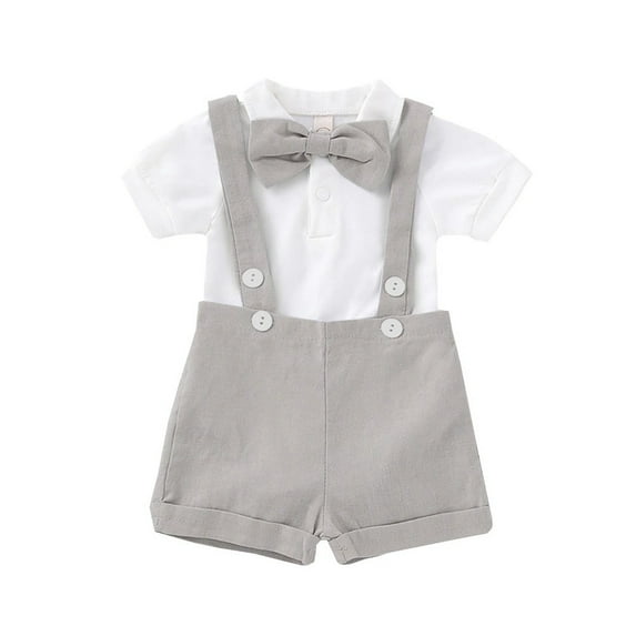 XBASW Newborn Baby Boys Formal Outfits Romper Dress Shirt Suspenders Shorts with Bowtie Summer Gentleman Party Set 0-24M