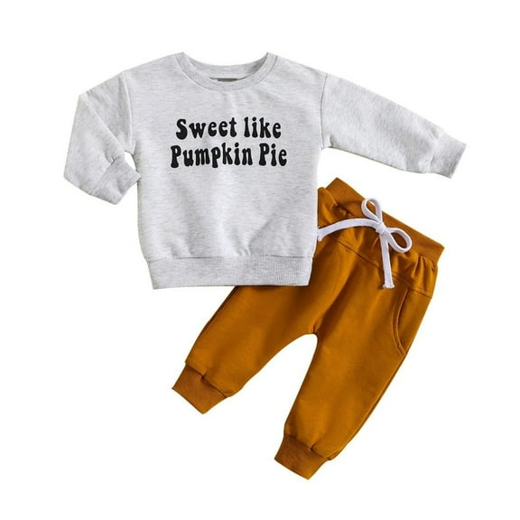 XBASW Newborn Baby Boys Girls Long Sleeved Letters Print Sweatshirt and Solid Color Jogger Pants Outfit Cotton Spring Fall Sweatsuit Set for 3M - 4Years