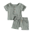thumbnail image 1 of XBASW Newborn Baby Boys Shorts Set Toddler Infant Boys Button-Down Shirt Tops + Shorts with Pockets Summer Cotton Linen Outfit 2PCS Size 0-3T, 1 of 9