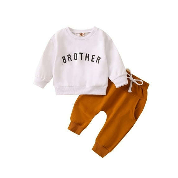 XBASW Newborn Baby Boys Spring Fall Sweatsuit 2PCS Outfits Crewneck Letter Printing Sweatshirt Tops + Jogger Pants Cotton Set for 0 -3 Years Old