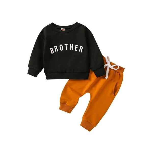 XBASW Newborn Baby Boys Spring Fall Sweatsuit 2PCS Outfits Crewneck Letter Printing Sweatshirt Tops + Jogger Pants Cotton Set for 0 -3 Years Old