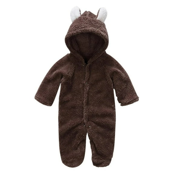 XBASW Newborn Baby Fleece Jumpsuit Hooded Rompers Long Sleeve Onesies Fall Winter Bodysuit Outwear 0-12 Months