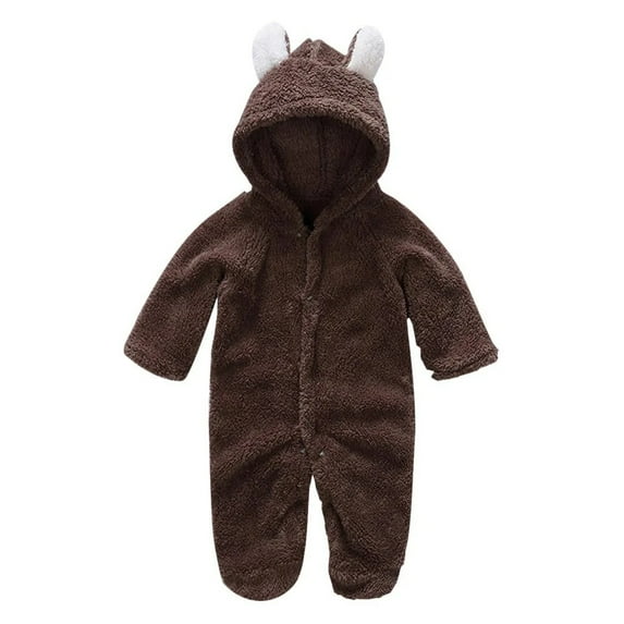 XBASW Newborn Baby Fleece Jumpsuit Hooded Rompers Long Sleeve Onesies Fall Winter Bodysuit Outwear 0-12 Months