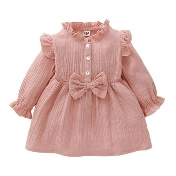 XBASW Newborn Baby Girls Casual Dress Spring Autumn Toddler Long Sleeve Princess Dress Bowknot Party Sundress for Girls 3-24M