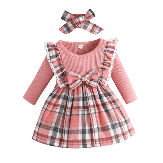 XBASW Newborn Baby Girls Dresses with Headband Clothes Infant Plaid Tutu Dress Spring Fall Winter Party Birthday Princess Dresses for Girls 3M-3T