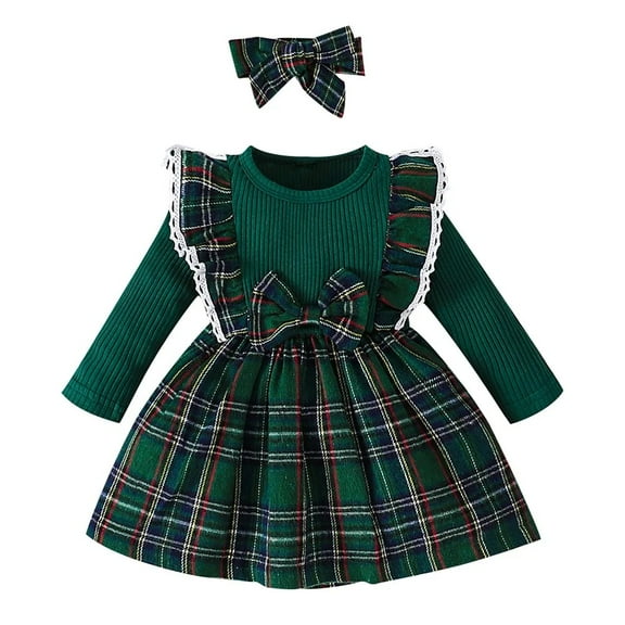 XBASW Newborn Baby Girls Dresses with Headband Clothes Infant Plaid Tutu Dress Spring Fall Winter Party Birthday Princess Dresses for Girls 3M-3T