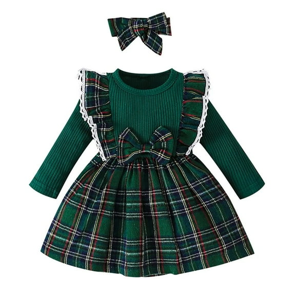 XBASW Newborn Baby Girls Dresses with Headband Clothes Infant Plaid Tutu Dress Spring Fall Winter Party Birthday Princess Dresses for Girls 3M-3T