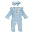 thumbnail image 1 of XBASW Newborn Baby Girls Jumpsuit Snowsuit Bodysuit Ruffled Romper + Headband Outfits Clothes Set for Infant 0-18M, 1 of 8
