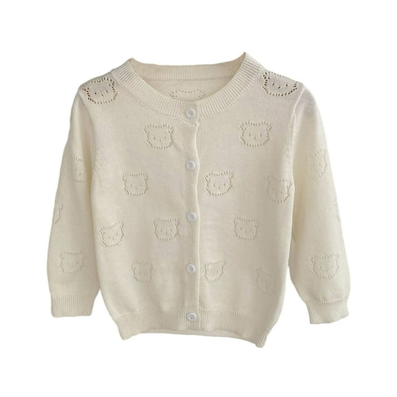 XBASW Newborn Baby Girls Sweater Cardigan Hollow Bear Pattern Knitted Tops Cartoon Sweaters Baby for Spring Summer 0-2T