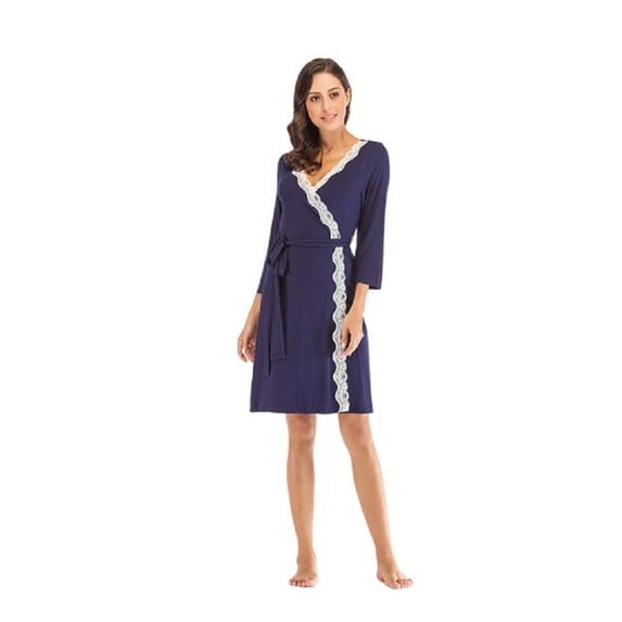 XBASW Robe for Women Kimono Robes Lace Splicing Bathrobe Spring Summer Sleepwear Womens Modal Night-Robe S-XXL