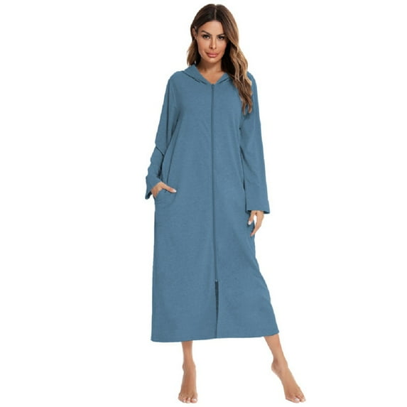 XBASW Robe for Women Zipper Bathrobe Loungewear Full Length Sleepwear with Pockets S-XXL