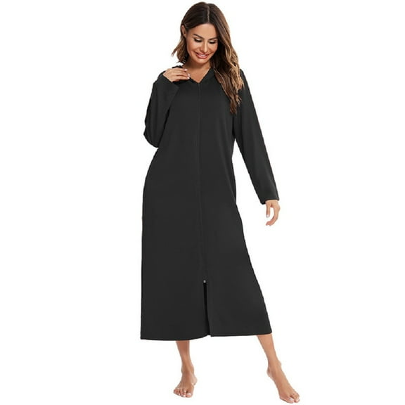 XBASW Robe for Women Zipper Bathrobe Loungewear Full Length Sleepwear with Pockets S-XXL