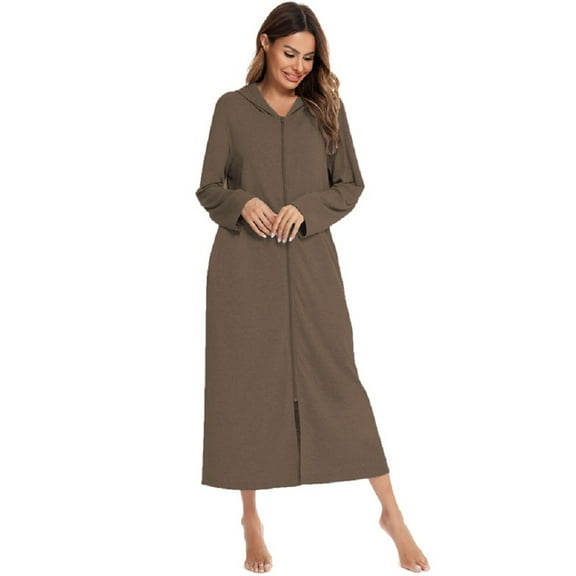 XBASW Robe for Women Zipper Bathrobe Loungewear Full Length Sleepwear with Pockets S-XXL