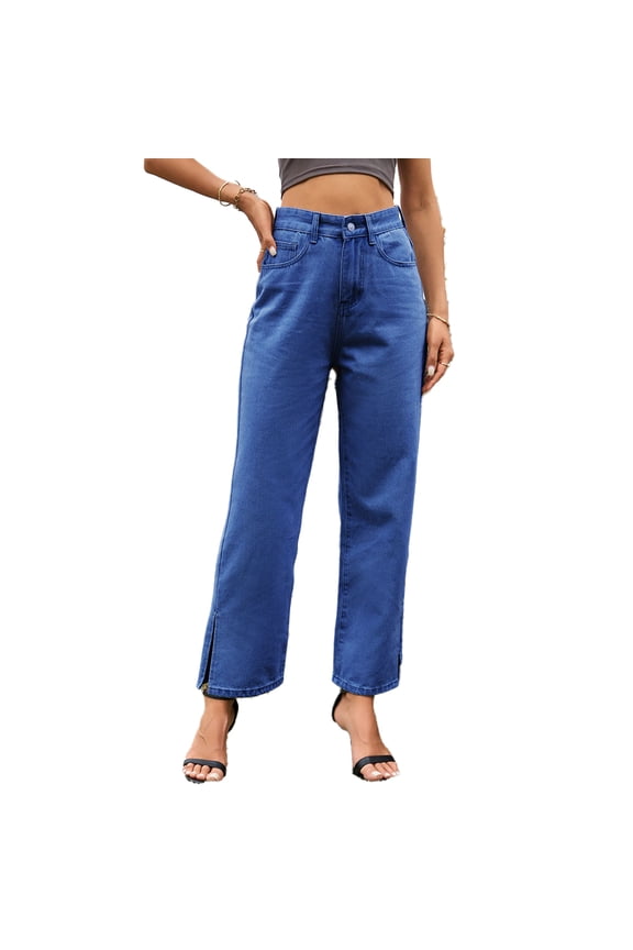 Straight Jeans Pants for Womens Mid-Waist Denim Pants Womens Summer Washed Open Loose Wide Leg Trousers S-XXL