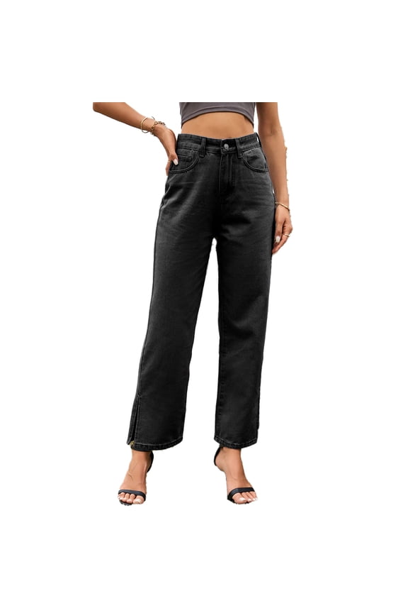 Straight Jeans Pants for Womens Mid-Waist Denim Pants Womens Summer Washed Open Loose Wide Leg Trousers S-XXL