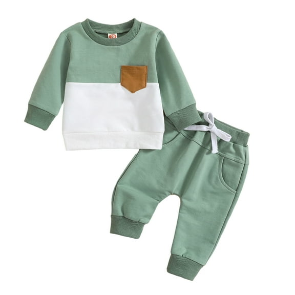 XBASW Toddler Baby Boy Sweatsuit Spring Fall Outfit Color Blocking Long Sleeve Sweatshirt Tops and Jogger Pants 2PCS Set 6M-3Y