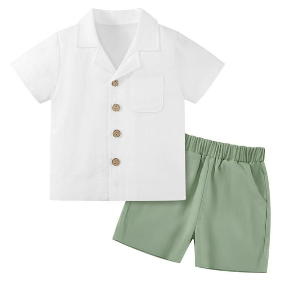 XBASW Toddler Baby Boys Cotton Linen Shirt Shorts Clothes Set Solid Color Short Sleeve T-Shirt Tops + Shorts Summer Outfit 12M-6T