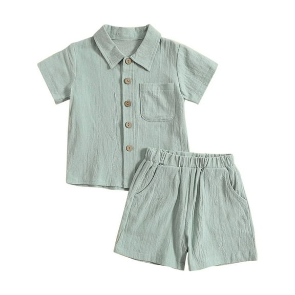 XBASW Toddler Baby Boys Cotton Linen Shorts Set Short Sleeve Button down Lapel Shirt Tops   Shorts Summer Solid Color Outfit Clothes 3M-5T