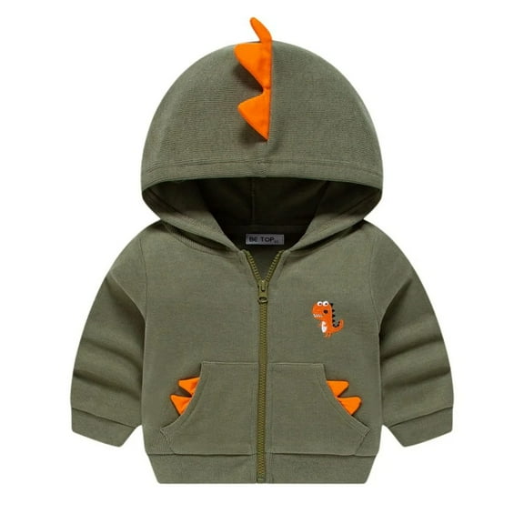 XBASW Toddler Baby Boys Dinosaur Sweatshirt Jacket Long Sleeve Zip Coat Spring Fall Boys Hooded Jacket for Kids 1-8Y