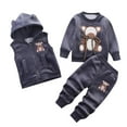 thumbnail image 1 of XBASW Toddler Baby Boys Girls Fleece Sweatsuit 3PCS Outfits Set,Long Sleeve Pullover Sweatshirt + Hoodie Vest Jogger Sweatpants Cartoon Pattern Fall Winter Set 6M-3T, 1 of 9