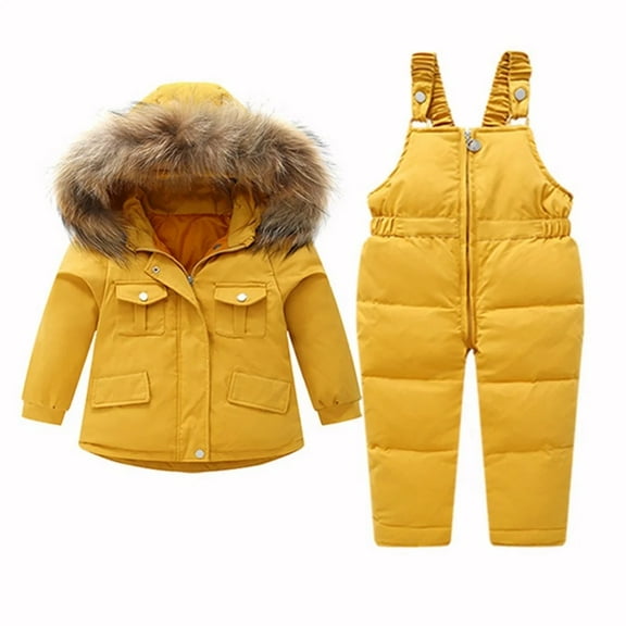 XBASW Toddler Baby Boys Girls Overalls Outfit Kids Winter down Snowsuit Hooded Coat + Ski Bib Pants Windproof Warm 2PCS Set 1-5T