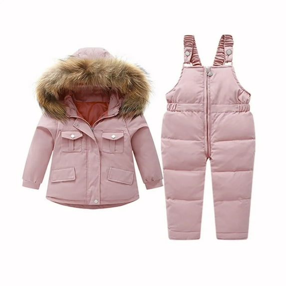 XBASW Toddler Baby Boys Girls Overalls Outfit Kids Winter down Snowsuit Hooded Coat + Ski Bib Pants Windproof Warm 2PCS Set 1-5T