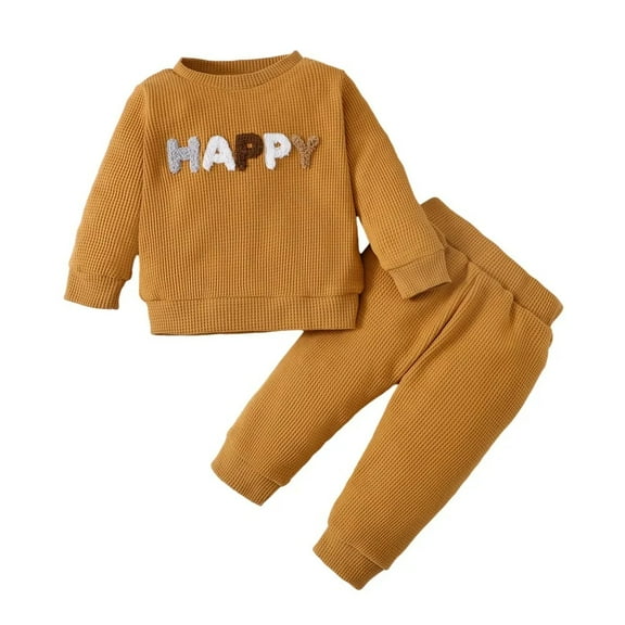 XBASW Toddler Baby Boys Girls Waffle Sweatsuit 2-Piece Set Fall Winter Long-Sleeve Letter Printed Sweatshirt   Jogger Pants Set 0-24M
