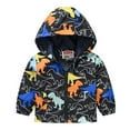 thumbnail image 1 of XBASW Toddler Baby Boys Hooded Raincoat Dinosaur Letter Printed Jackets Autumn Spring Zip up Light Outerwear 1-8Y Boys Causal Trench Coat for Kids, 1 of 8
